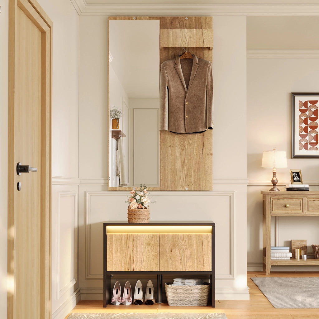 MOBILE INGRESSO 3 in 1 60x38x145 cm con specchio, appendiabiti e 2 cassetti