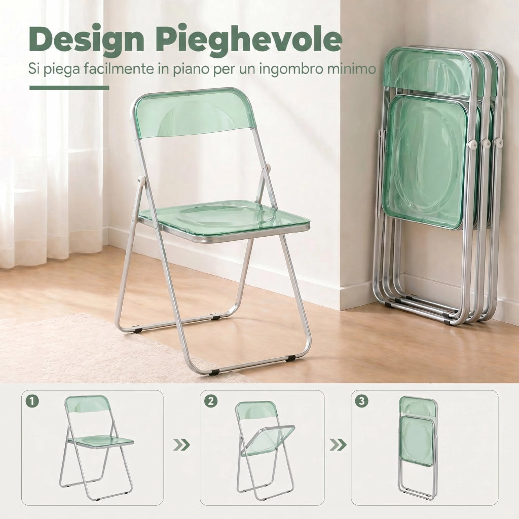 Set 4 Sedie Pieghevoli in Acrilico ¨C Minimal ¨C Verde Trasparente