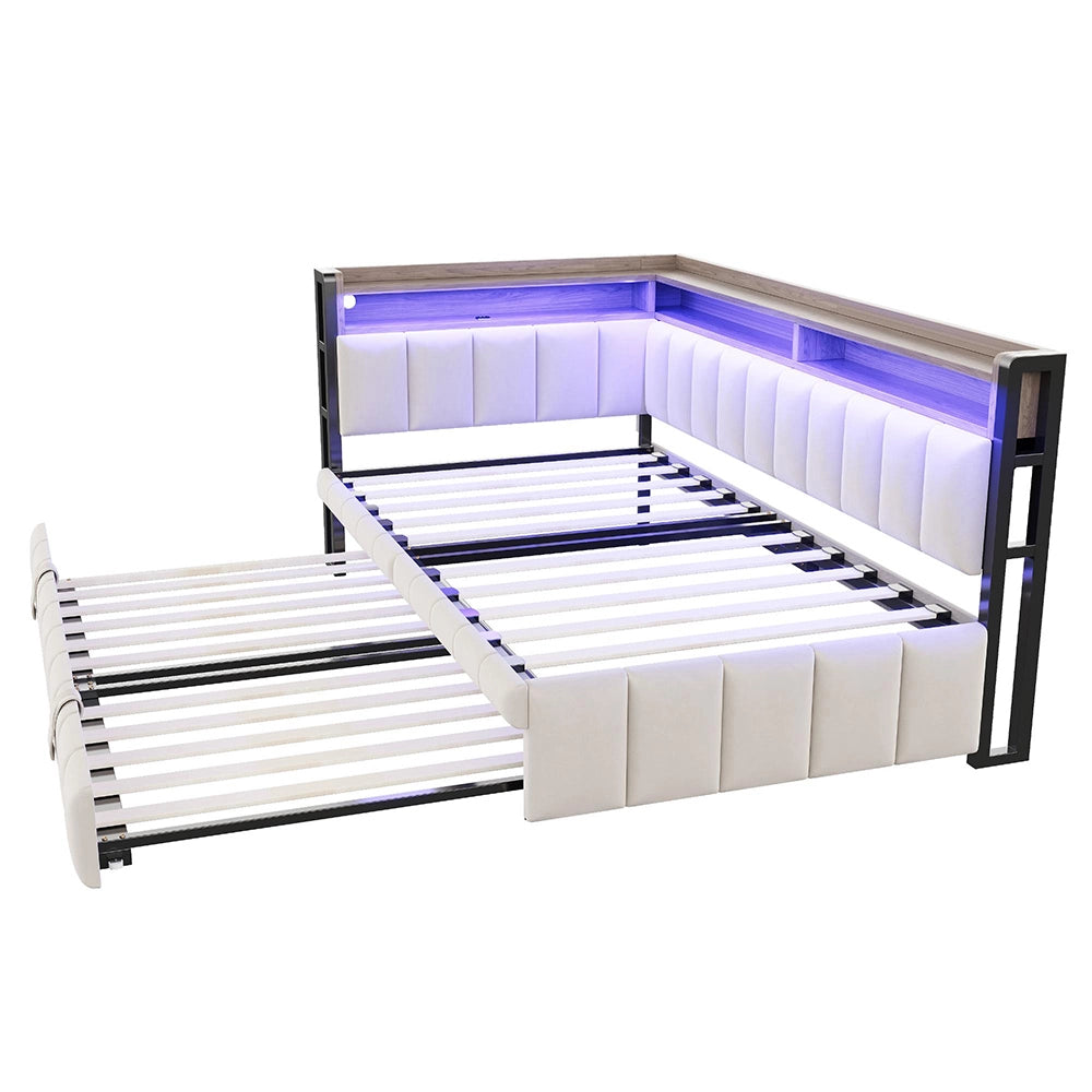 Divano letto 90x200cm?- Xylo - gigogne LED USB velluto beige