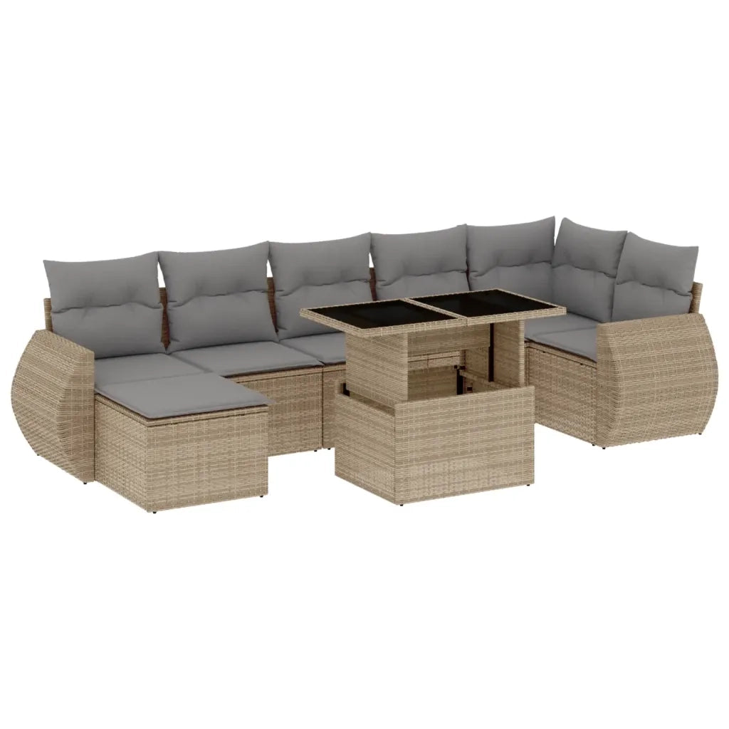 Set Divano da Giardino 8 pz con Cuscini Beige in Polyrattan 3268689