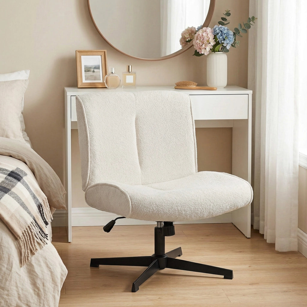 Poltrona Girevole Relax Velluto Crema Senza Braccioli ¨C zephmum ¨C 360¡ã Altezza Regolabile