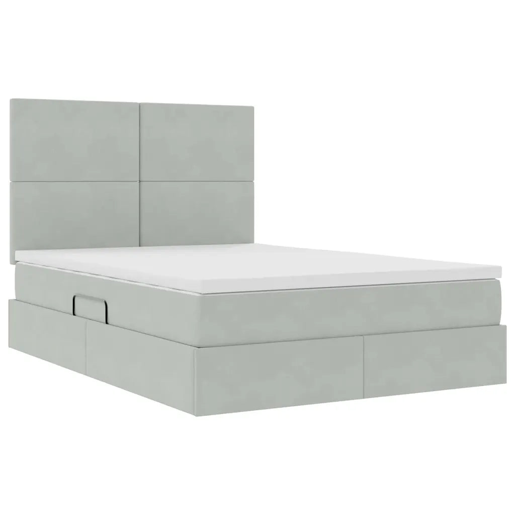 Letto con contenitore e LED Grigio chiaro 140 x 200 cm Velluto