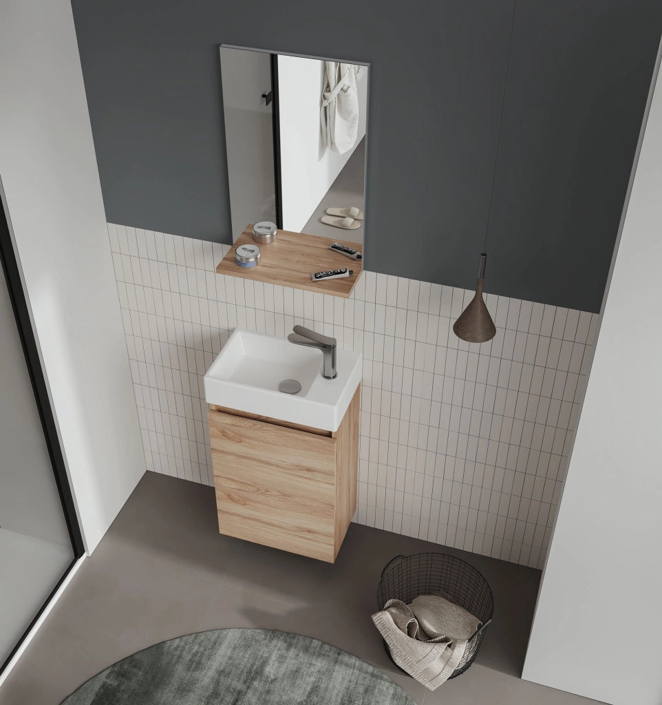 Set mobile lavabo con specchio (2 pezzi) "Conza 45" - 45 x 26 x 75 cm - Rovere