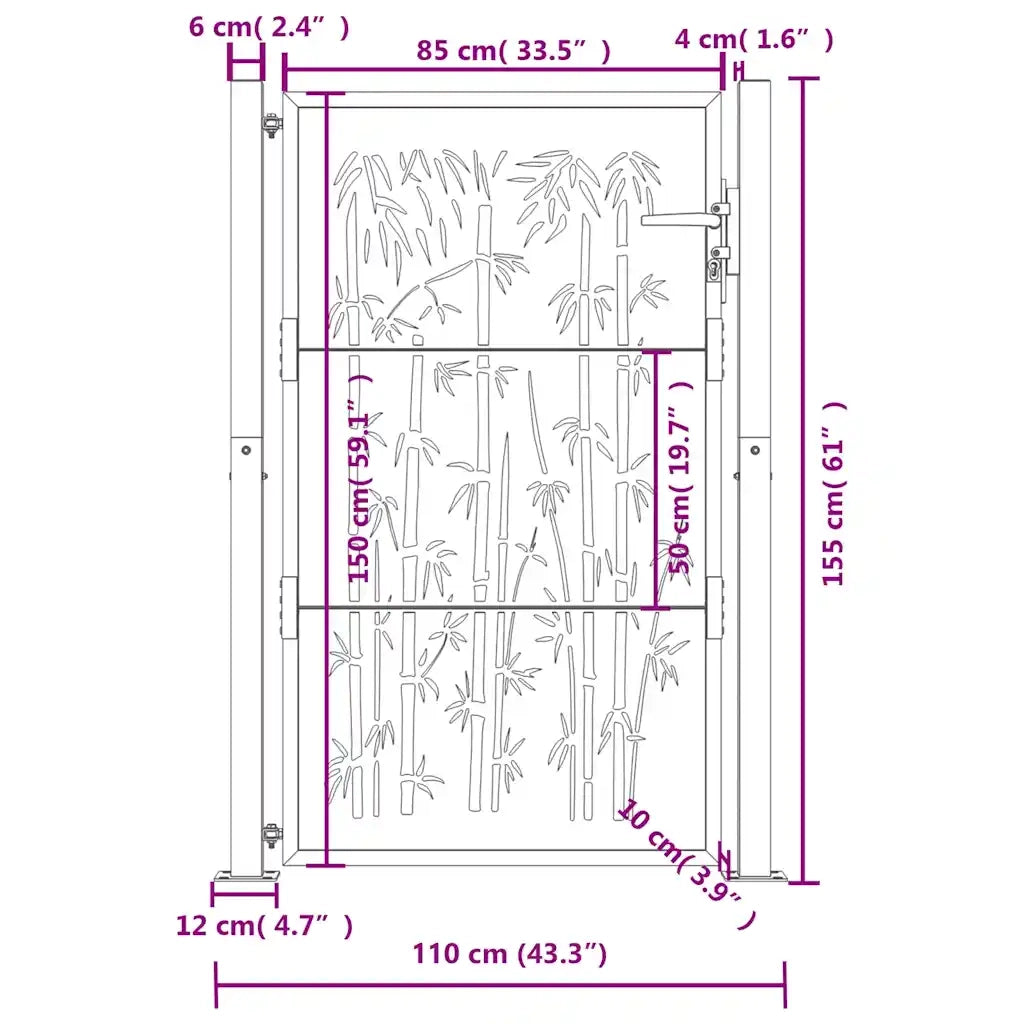 Cancello da giardino antracite 100x150 cm in acciaio e bambù 153181