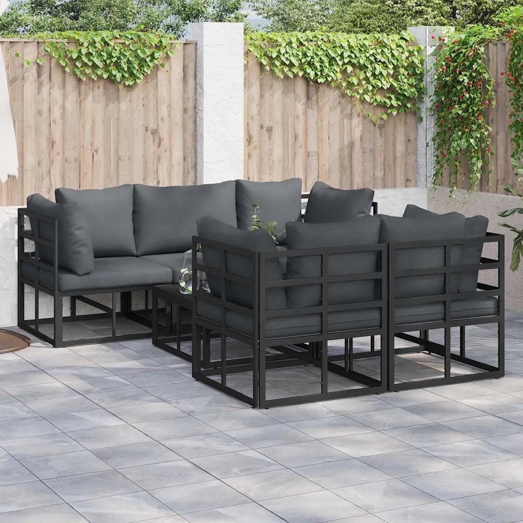 Set Divano da Giardino con cuscino 6 pcs Nero Acciaio 3378948