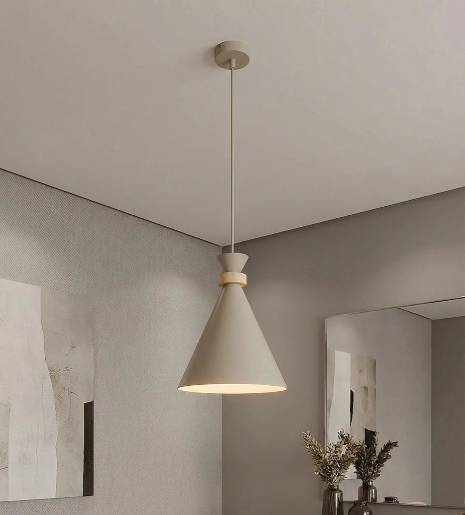 Lampada a sospensione ZERO beige con legno 1xE27 Emibig