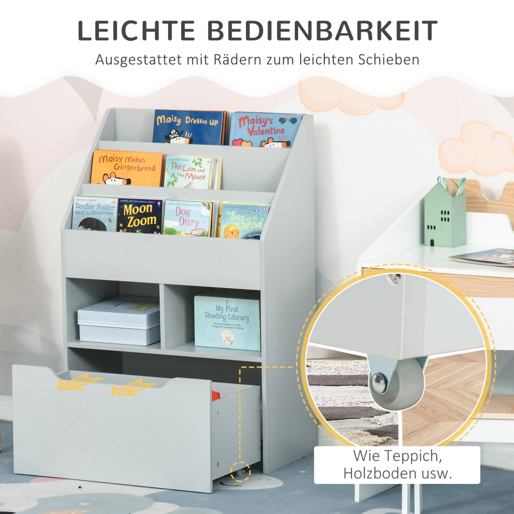 Libreria per bambini con cassetto e scomparti ¨C zephmum ¨C Grigio 60x30x90 cm