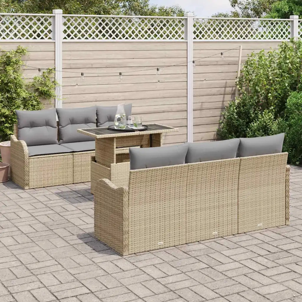 Set Divano da Giardino 7 pcs Beige Rattan in Polipropilene 3357123