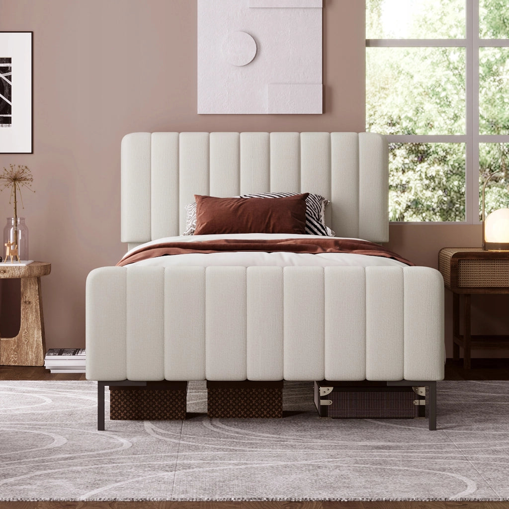 Letto imbottito 90x200 grigio-beige con schienale regolabile - Xylo