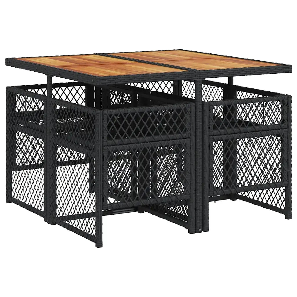 Set da Pranzo da Giardino 5 pz Nero con Cuscini in Polyrattan
