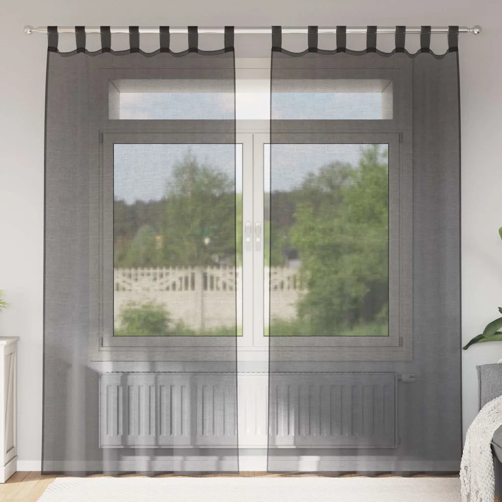 Tende in Voile con Linguetta 2 pz Nero 4102259