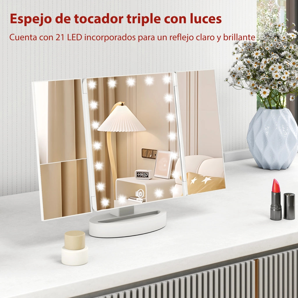 Specchio Trucco con Luce LED ¨C Xylo ¨C 21 LED Ingrandimento 1X/2X/3X Rotazione 180¡ã Touch Bianco