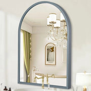 Specchio a forma di boog con specchio curvo, cornice in alluminio, specchio da parete appeso per soggiorno, camera da letto, ingresso, cornice in metallo liscio, grigio