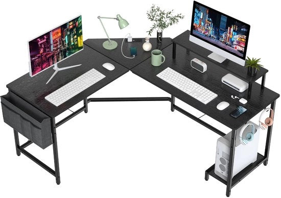 Bureau multifunzionale a L con prese e porte USB per caricamento, per computer, con design multifunzionale
