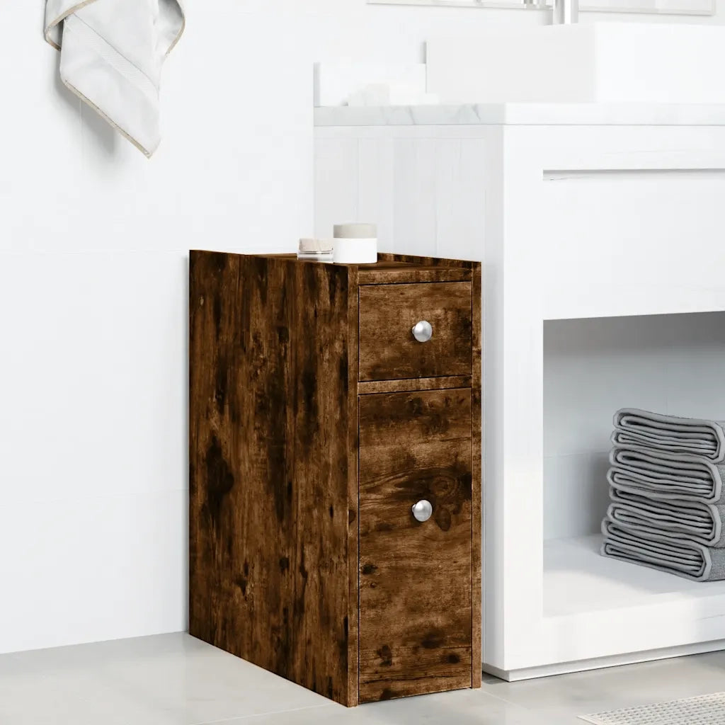 Armadietto da Bagno | Armadio da bagno Stretto con Ruote Rovere Fumo in Truciolato