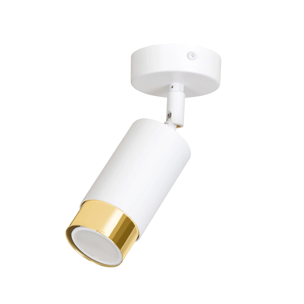 Faretto Orientabile 1 Luce Ragnar A Cilindro In Acciaio Bianco E Oro