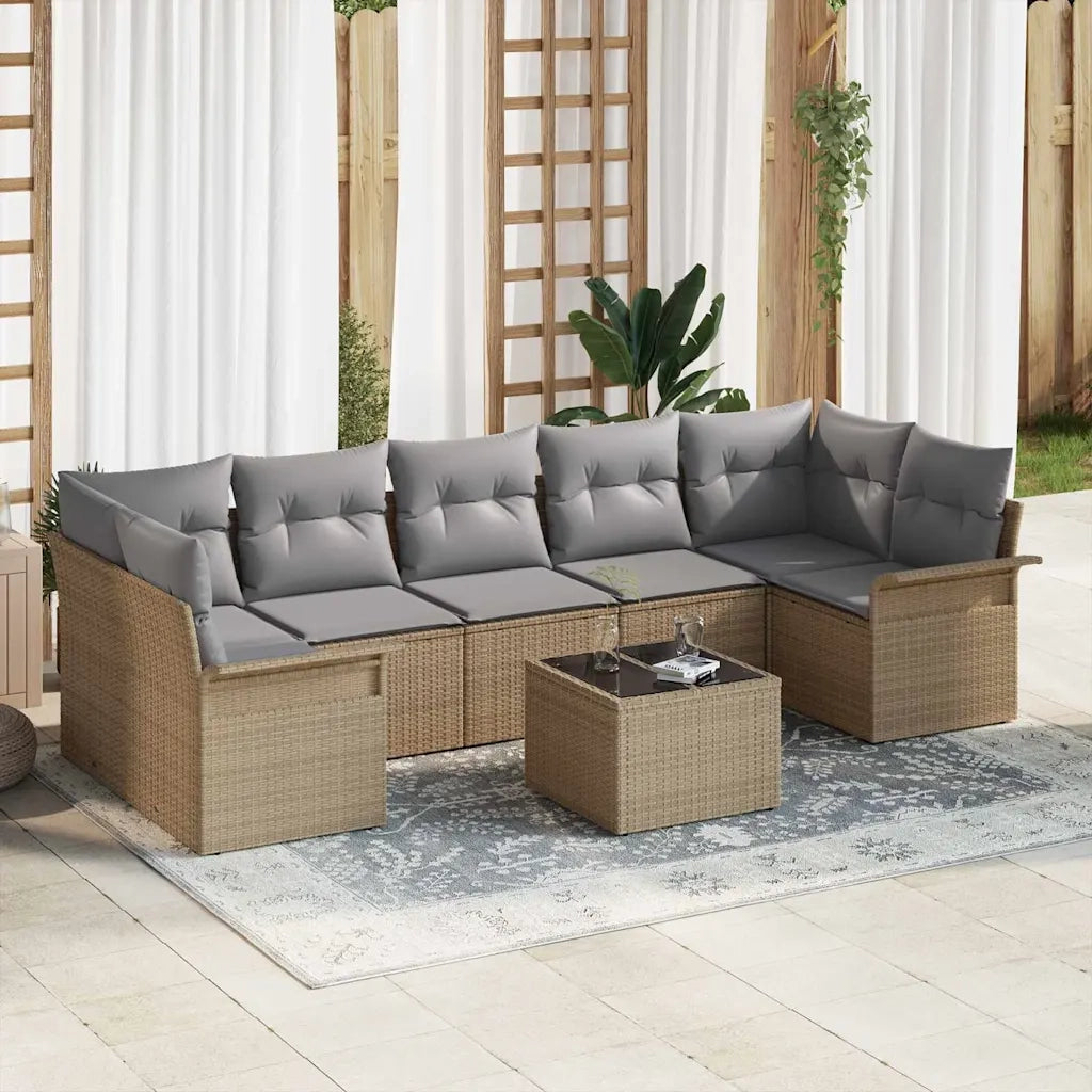 Set Divano da Giardino con cuscino 8 pcs Beige polyrattan 3345280