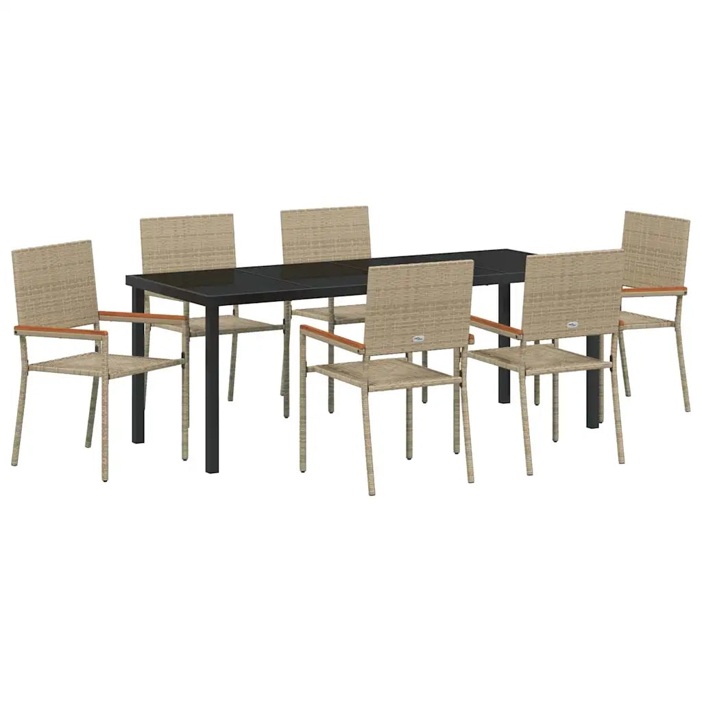 Set da Pranzo per Giardino con cuscino 7 pcs Beige polyrattan 3379721