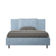 BS COM Letto matrimoniale francese senza rete imbottito 140x210 microfibra azzurro