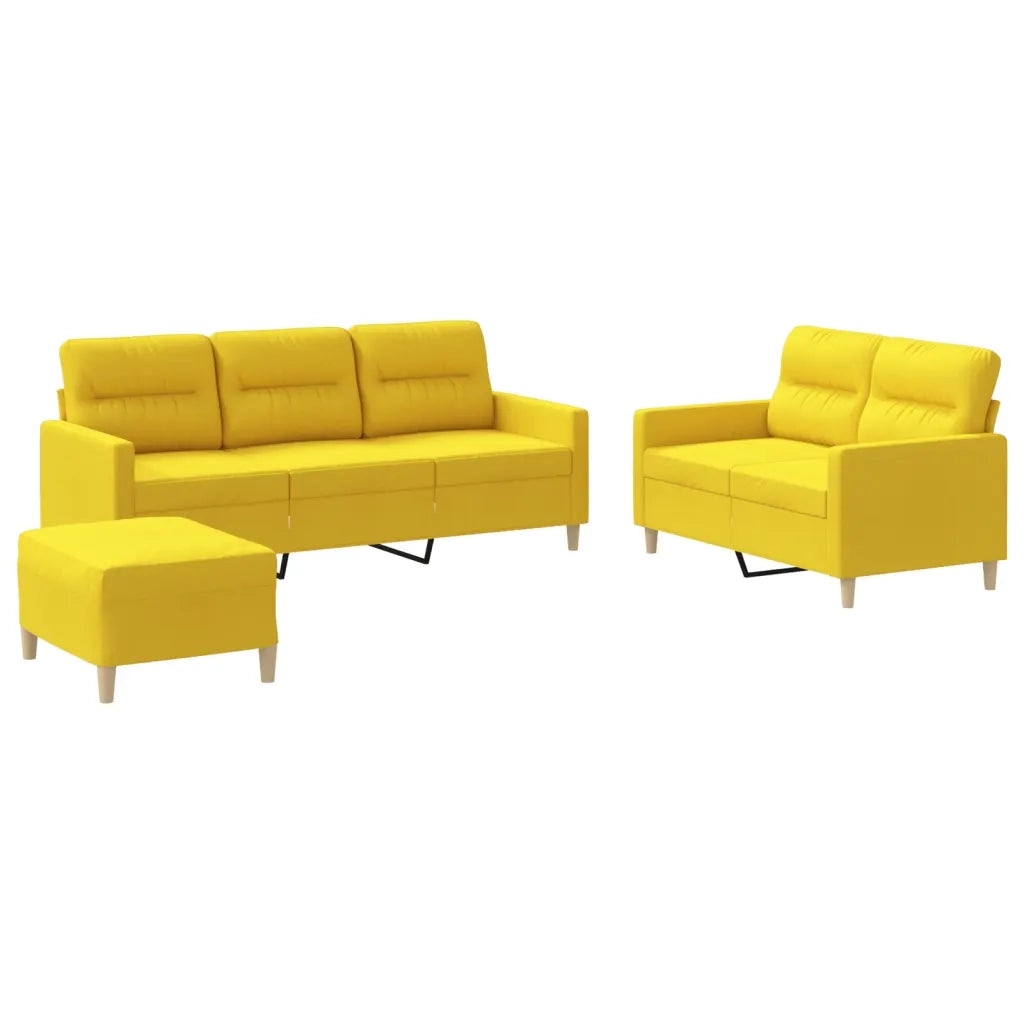 Set di Divani 3 pz con Cuscini Giallo Chiaro in Tessuto 3201613