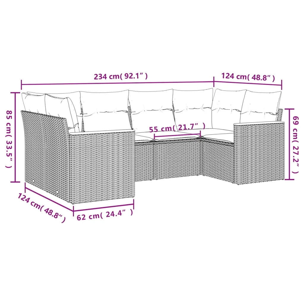 Set Divano da Giardino 6 pz con Cuscini Grigio in Polyrattan