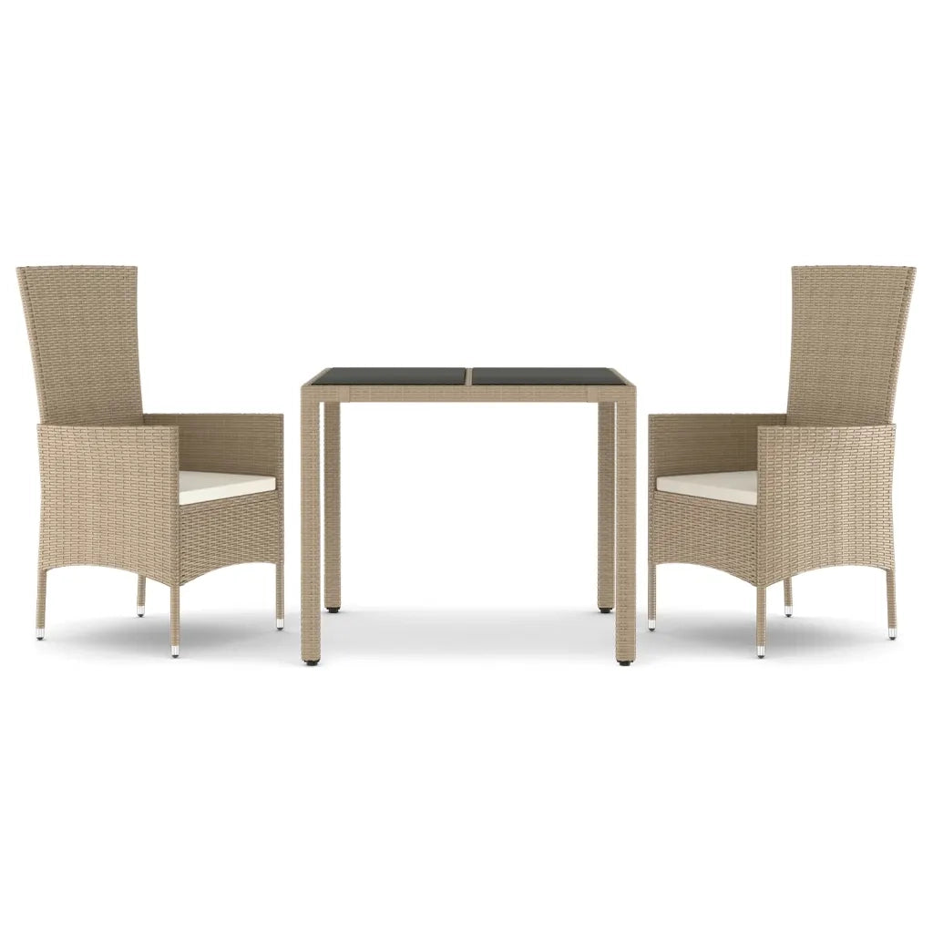 Set da Pranzo da Giardino 3 pz con Cuscini Beige in Polyrattan 3157561