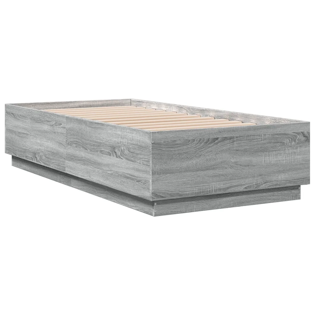 Letto singolo | Letto per adulti | Giroletto Luci LED Grigio Sonoma 75x190 cm in Legno Multistrato