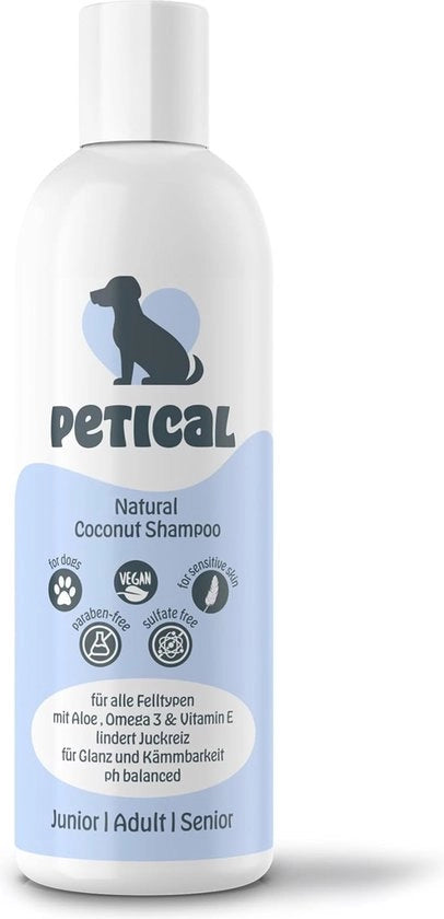 Shampoo per cani a base di cocco - 100% vegano e pH-neutrale - Migliora la salute della pelliccia con aloe vera, omega 3 e vitamina E 

Modello: 
100% Veganistisch en pH-Neutraal 
Ingredienti: Aloë Vera, Omega 3, Vitamine E