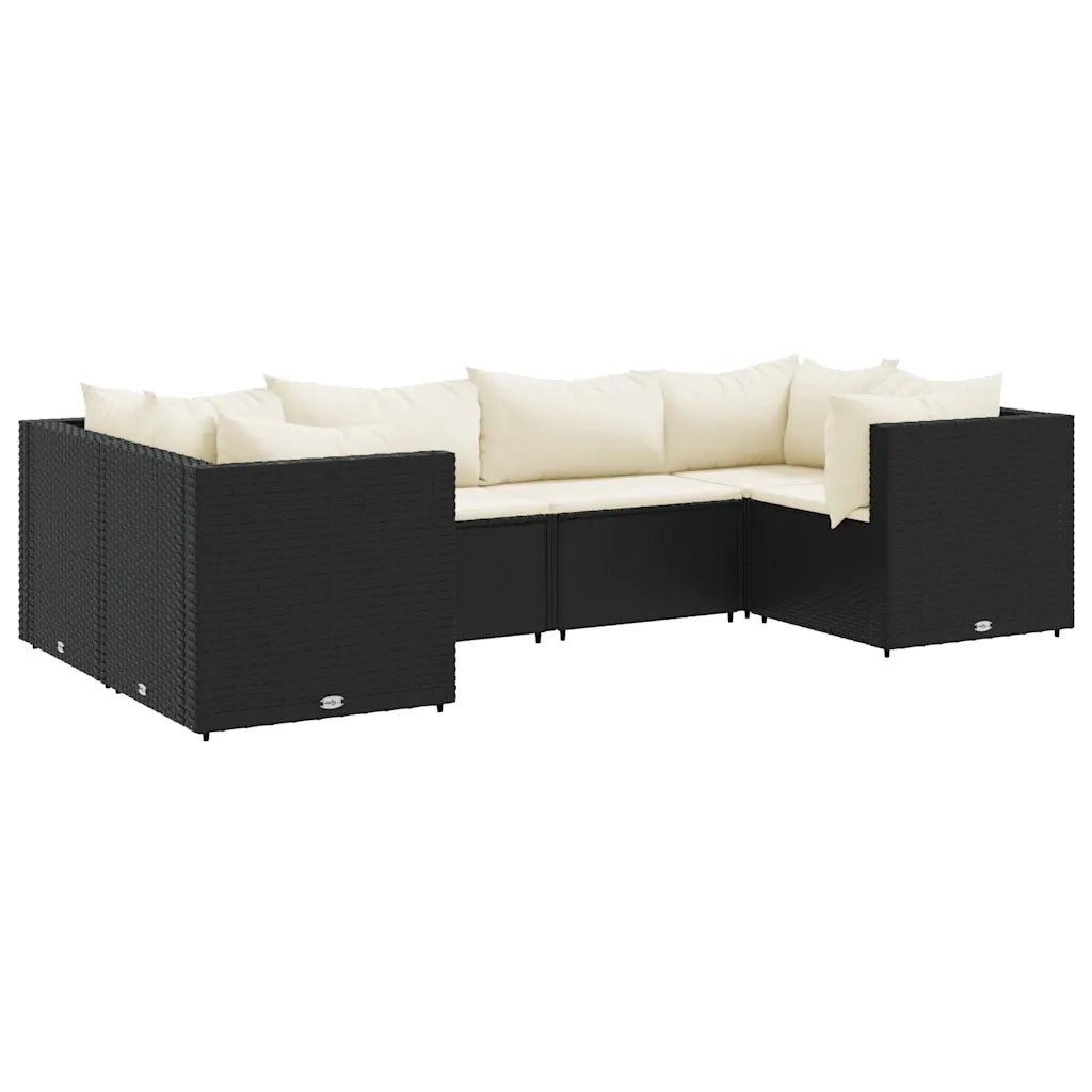 Set Mobili da Giardino 6 pz con Cuscini in Polyrattan Nero 3308248