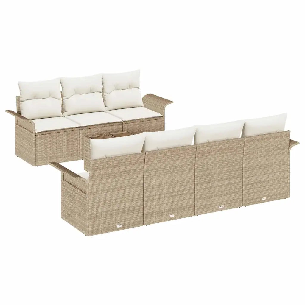 Set Divano da Giardino con cuscino 8 pcs Beige polyrattan 3345271