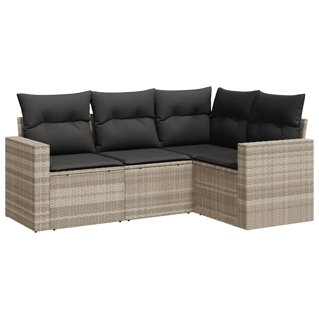 Set Divano da Giardino 4pz | Set Salotto da Giardino con Cuscini Grigio Chiaro Polyrattan