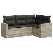 Set Divano da Giardino 4pz | Set Salotto da Giardino con Cuscini Grigio Chiaro Polyrattan