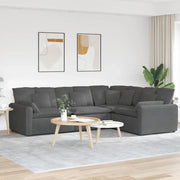 Divano Modulare con Cuscini in Tessuto a Coste Grigio Scuro 3321168