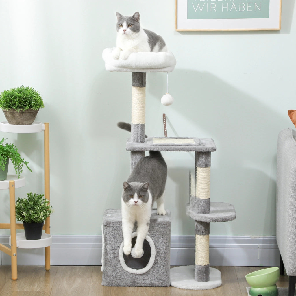Torre per Gatti con Piattaforma e Tana ¨C Minimal ¨C Grigio 55x40x107 cm