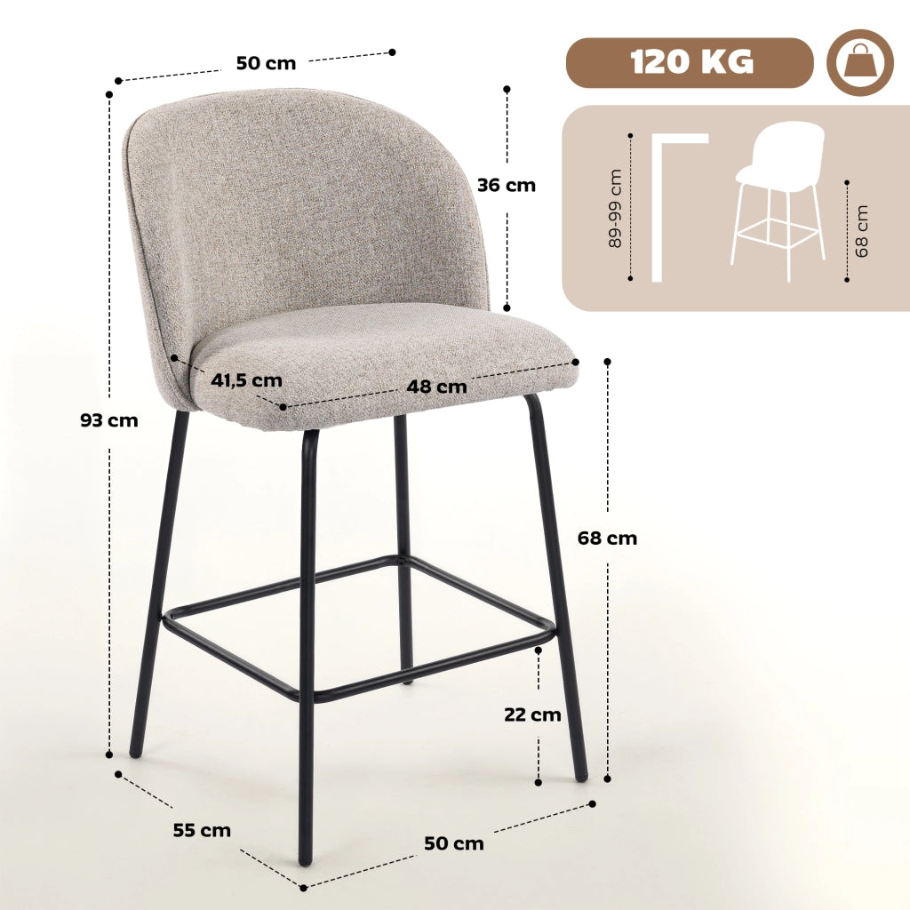 Sgabello da bar imbottito con schienale e poggiapiedi ¨C Minimal ¨C grigio chiaro