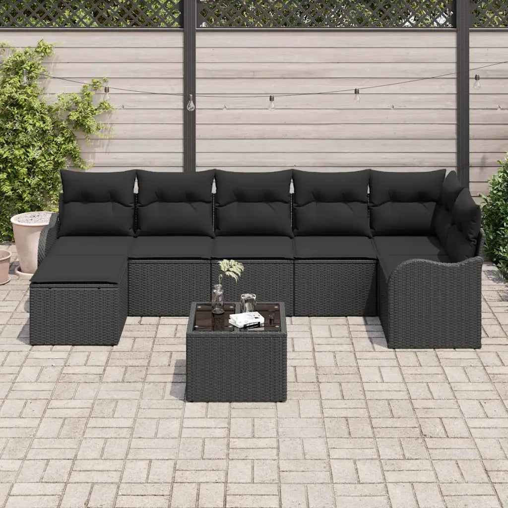 Set Divano da Giardino con cuscino 8 pcs Nero Poly Rattan