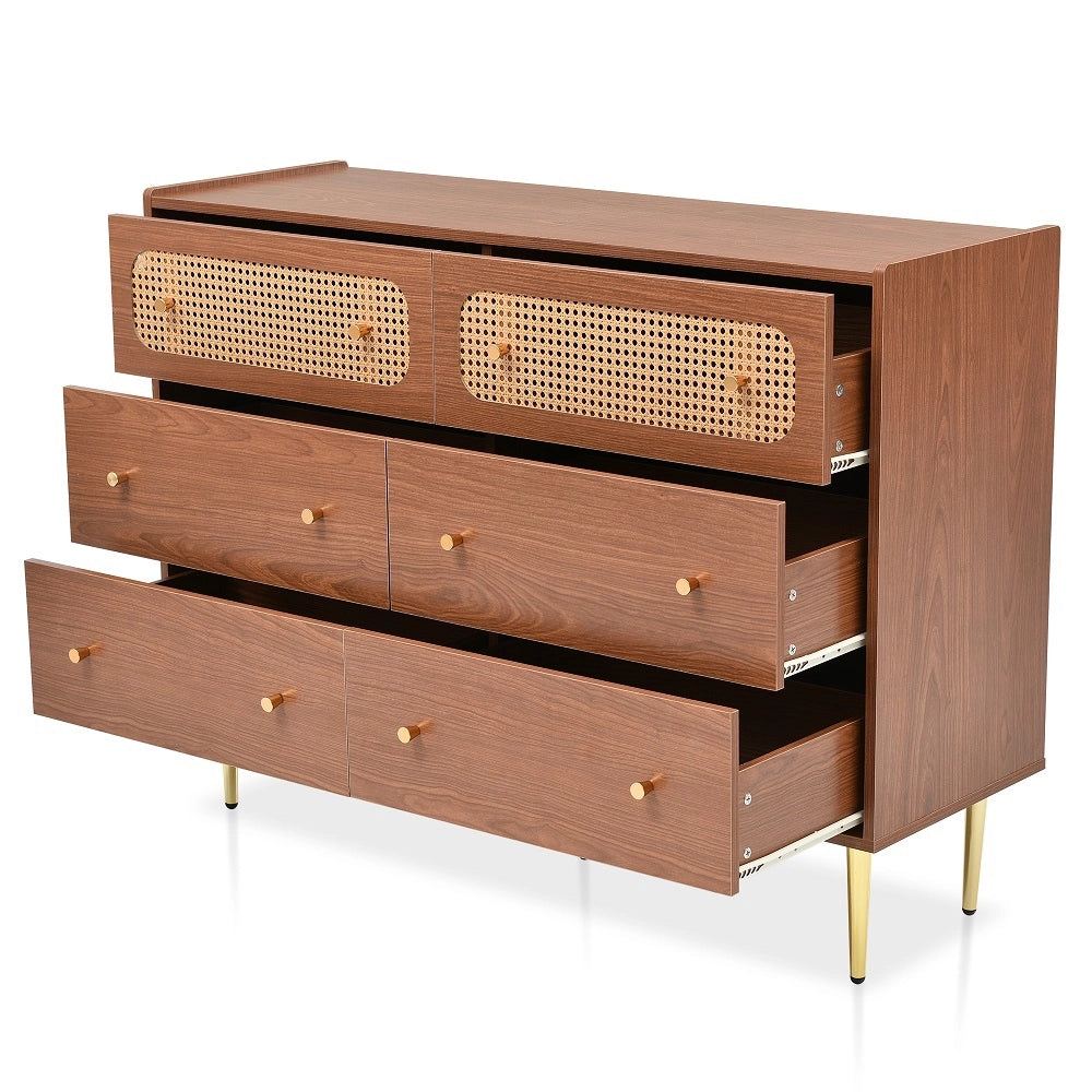 Buffet Commode con 6 cassetti rotin - Xylo - Marrone per camera da letto e soggiorno