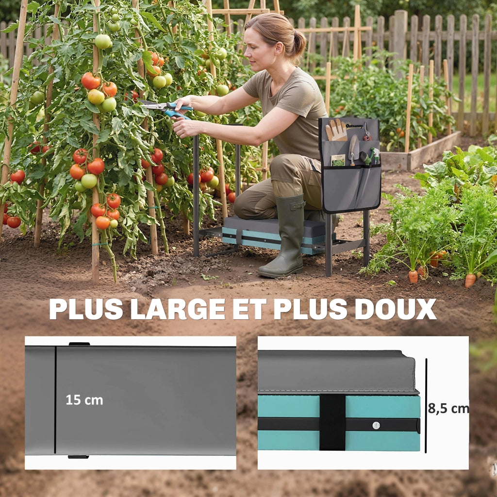 Sgabello pieghevole da giardino ¨C Xylo ¨C con cuscino EVA e tasche porta attrezzi grigio scuro