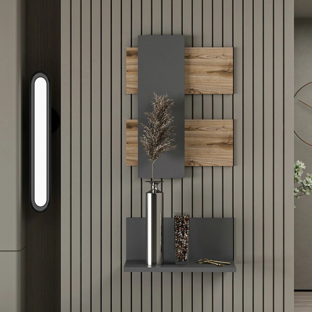 Set di Mensola Espositiva 'Egtved' Mensola da Muro con Pannello Decorativo - Antracite/Rovere [en.casa]
