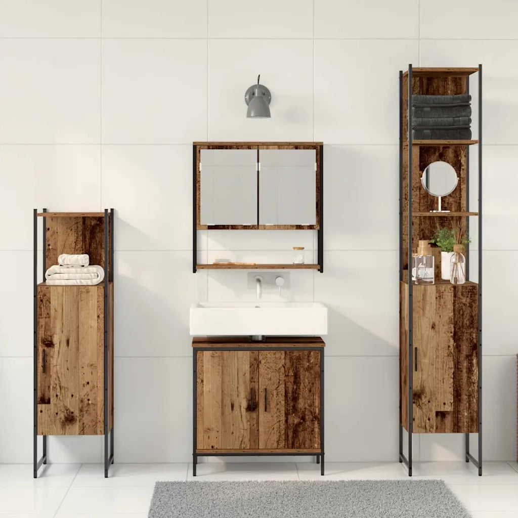 Set di mobili per il Bagno | Armadio da bagno 4 pz Marrone 33 x 33 x 185.5 cm