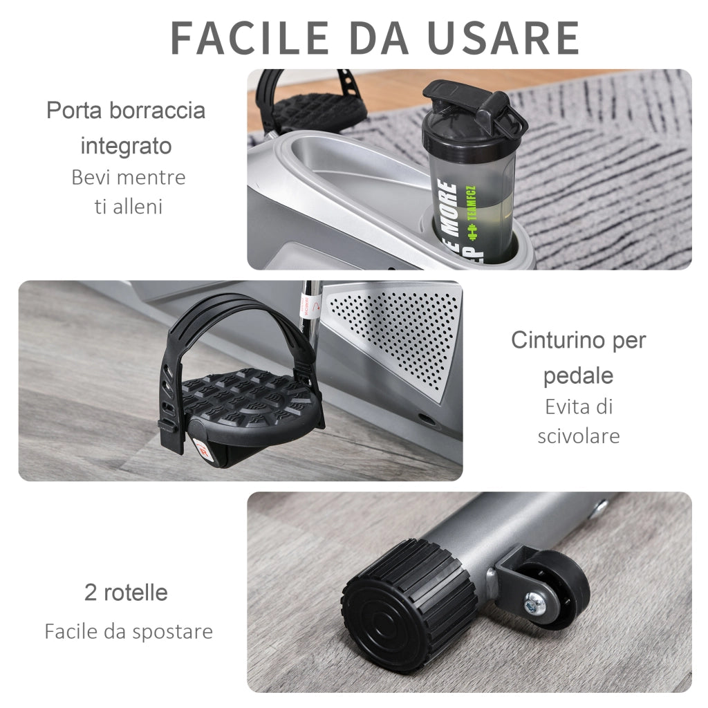 EasyComfort Cyclette Orizzontale con Seduta Regolabile, 8 Resistenze e Monitor LCD, 121.5-136x62.5x98cm, Grigio