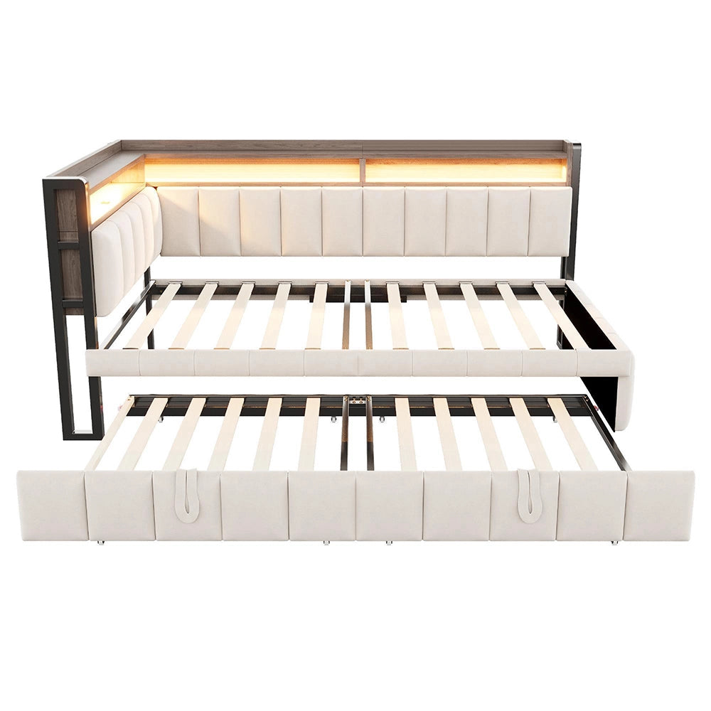 Divano letto 90x200cm?- Xylo - gigogne LED USB velluto beige