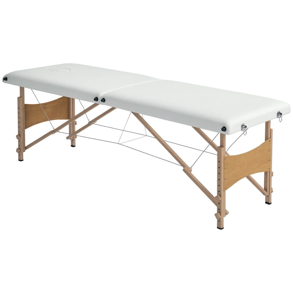 Lettino da Massaggio Pieghevole ¨C Xylo ¨C Legno, Altezza Regolabile, Crema 186x60x61-87 cm