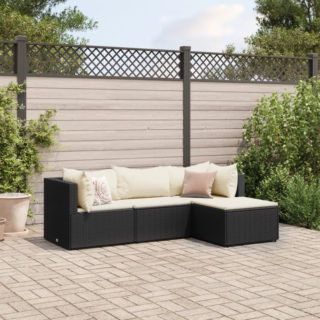 Set Divani da Giardino 4 pz con Cuscini Nero in Polyrattan 3308048