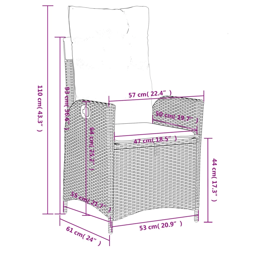 Sedia Reclinabile Giardino con Cuscini Grigio Chiaro Polyrattan 365262