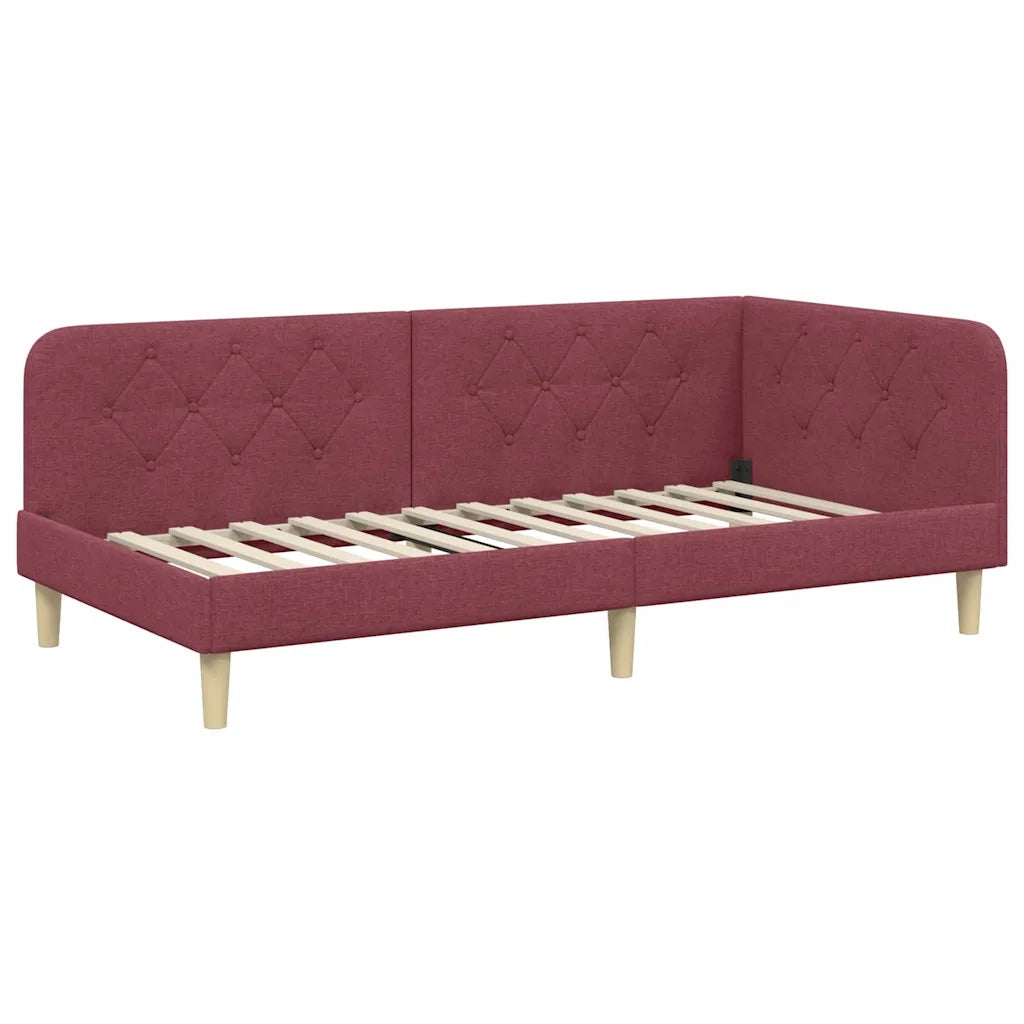 Cornice del letto ad angolo Rosso Vino 90 x 190 cm Tessuto