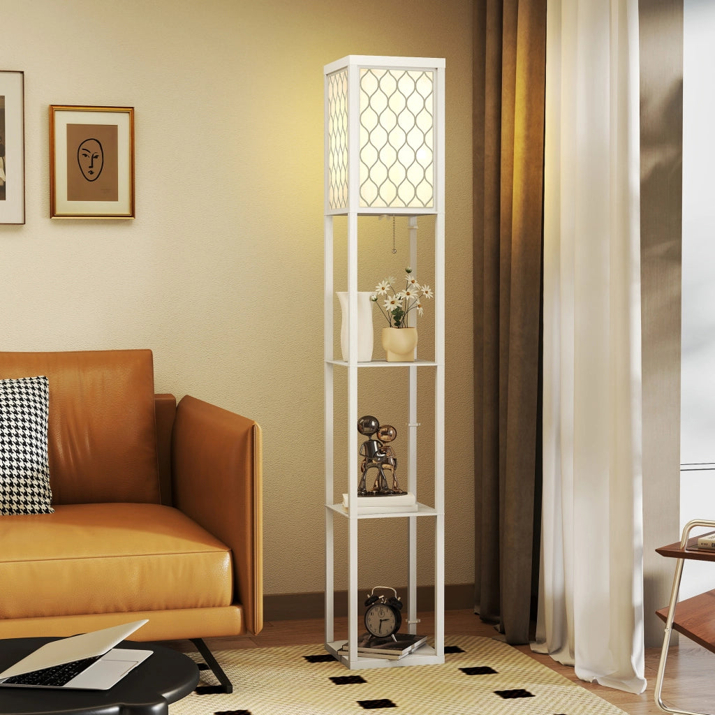 Lampada da Terra con Mensole ¨C Xylo ¨C 3 Ripiani, E27, Bianco, 26x26x160 cm