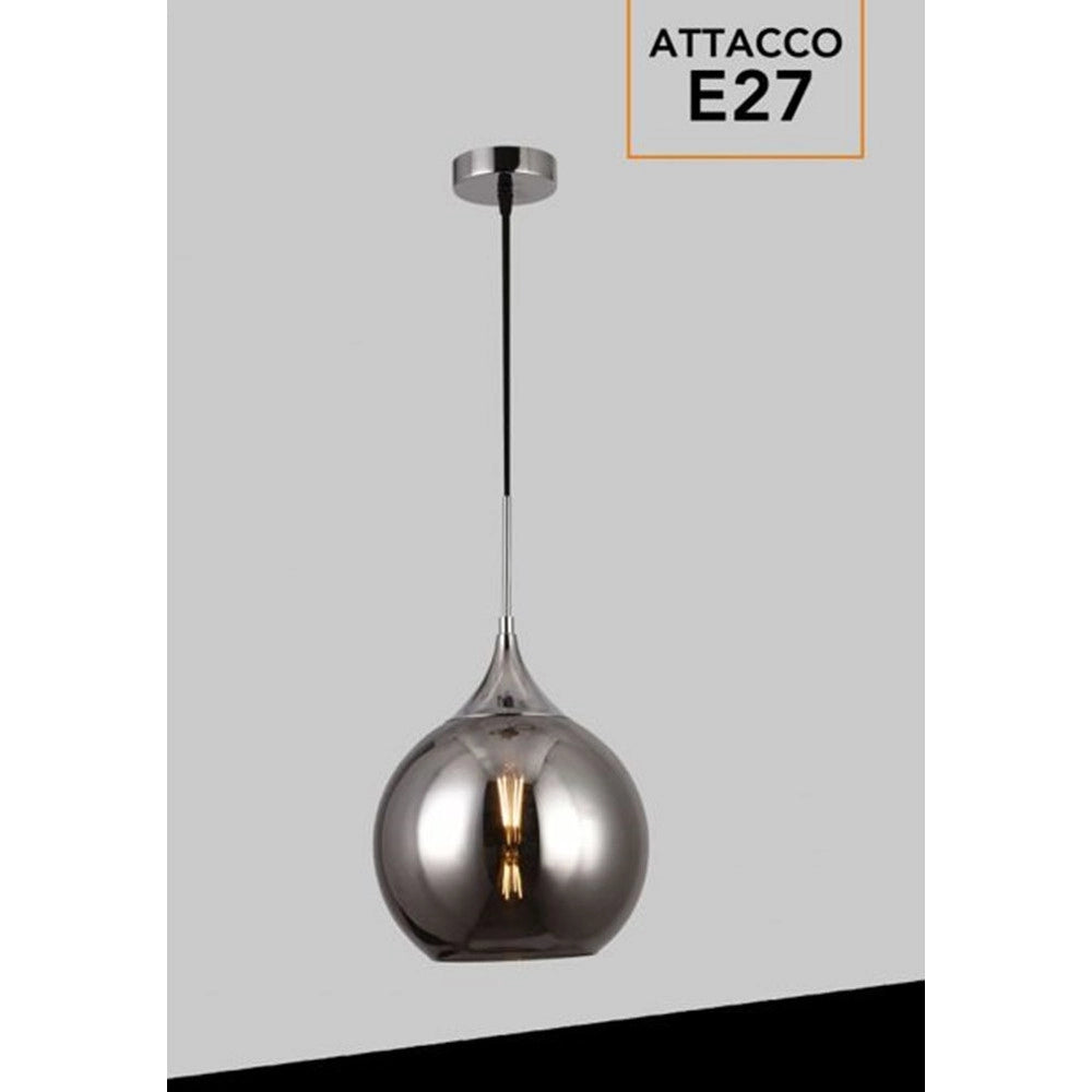 Trade Shop - Lampadario A Sospensione Decorativa In Metallo Con Sfera In Vetro Attacco E27 Ip20 A72 - Grigio Argento