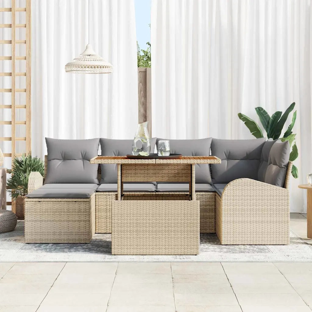 Set Divano da Giardino 7 pcs Beige Poly Rattan 3358345