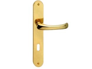 MANIGLIA RIO CON PLACCA IN OTTONE- - mm.90 foro normale - 2 paio